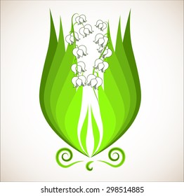 vector, white lilies with green leaves