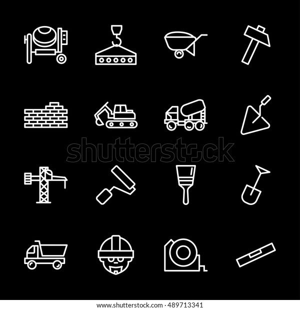 Vector White Line Construction Icons Set Stock Vector (Royalty Free ...