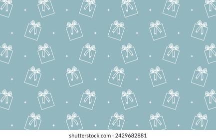 vector white line giftbox wrapping paper pattern wallpaper with blue background