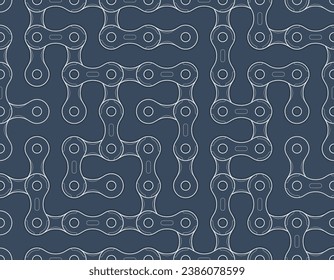 Macizo vectorial de línea blanca creado por eslabones de cadena de bicicletas. Fondo azul
