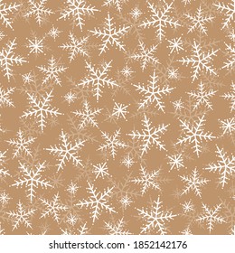 Vector white line snowflakes seamless pattern background.