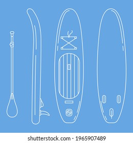 Vector White Line SUP Board Illustrations Set on Blue Background