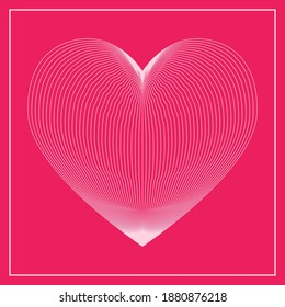 Vector white linear heart on pink background. Happy Valentine's Day. Love.