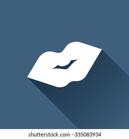 Vector white lips kiss icon on dark background 