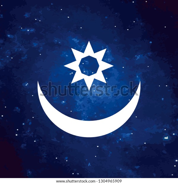 Vector.\
White logo, symbol moon with a star on a cosmic background. The\
phase of the moon. Simple template,\
stylization