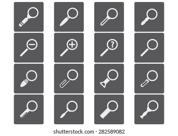 Vector white magnifying glass icons set