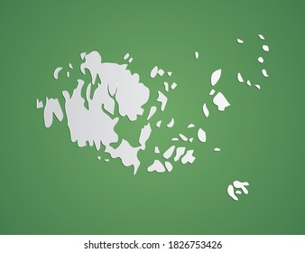 Vector white map of Aland Islands on green background.
