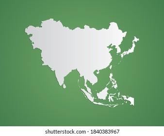 Mapa blanco vectorial de Asia sobre fondo verde.