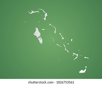 Vektorweiße Karte von The Bahamas auf grünem Hintergrund.