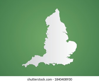 Vector white map of England on green background.