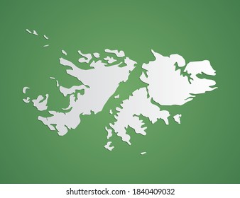 Vector white map of Falkland Islands on green background.