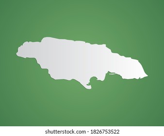 Mapa blanco vectorial de Jamaica sobre fondo verde.