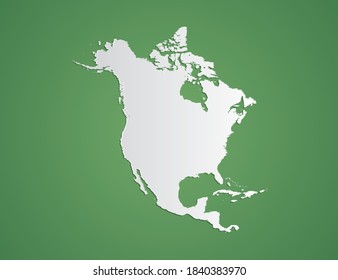 Mapa blanco vectorial de Norteamérica sobre fondo verde.