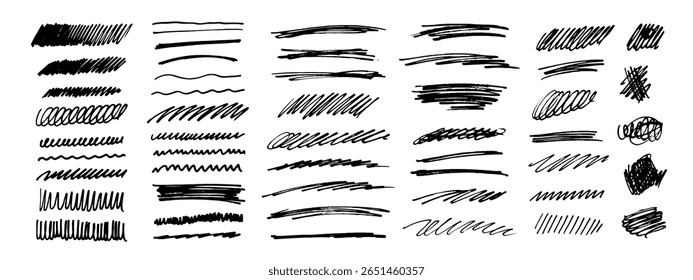 Vector white marker stroke, brush, line or texture. Dirty artistic design element. Curves, zigzag, underline, strokes, cross patterns. 