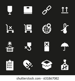 Vector white marking of cargo icons set on black background