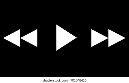 Vector white media player icon set isolated on black background. Play and speed button