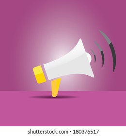 vector white megaphone icon on violet background