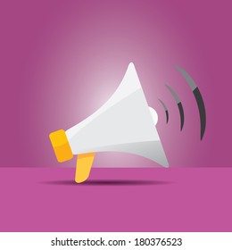 vector white megaphone icon on violet background