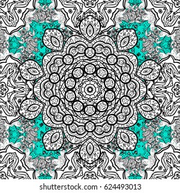 Vector white mehndi pattern. Ornamental floral elements with henna tattoo, white stickers, mehndi and yoga design, cards and prints. Pattern on blue background with white elements.