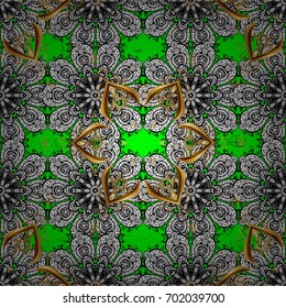 Vector white mehndi pattern. Ornamental floral elements with henna tattoo, stickers, mehndi and yoga design, cards and prints. Pattern on green background with white elements.
