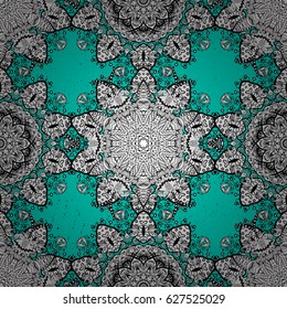 Vector white mehndi seamless pattern. Ornamental floral elements with henna tattoo, whiteen stickers, mehndi and yoga design, cards and prints. Pattern on blue background.