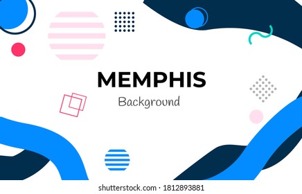 Vector white memphis background with abstract shapes design. White, blue, green, red. pink, and black color. Good for any background, banner, web, poster