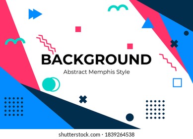 Vector white memphis background with abstract shapes design. White, blue, green, pink, and black color. Good for any background, banner, web, poster