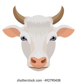 Vector white milk cow head farm animal portrait zoo icon