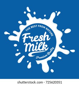 Vector white milk logo template on blue background.