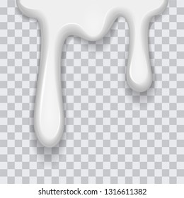 Vector white milk splash, ice cream flow soft texture or drips spray paint on transparent background. For sweet dessert design or your other design