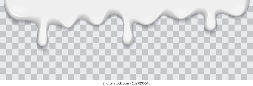 Vector white milk splash, ice cream flow soft texture or drips spray paint on transparent background. For sweet dessert design or your other design