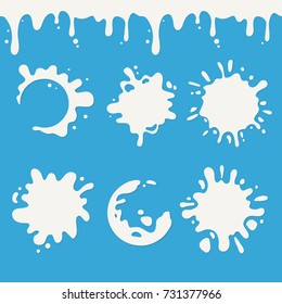 Vector white milk or yoghurt blots and splash set, dripping liquid drips seamless. Vector design for desserts or cafeteria, patisserie cakes, packaging and advertising.