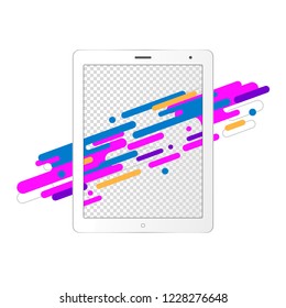 Vector white mobile device with trendy elements against opacity background