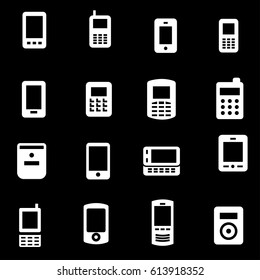 Vector white mobile icons set on black background