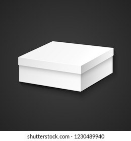 vector white mock up blank paper low square covered package cardboard box with lid illustration realistic with shadow template design isolated on dark background
