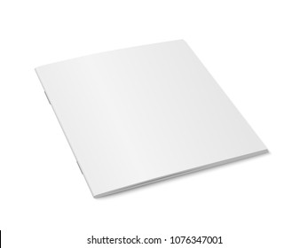 Vector white mock up of magazine isolated. Closed square paperback magazine, brochure, book or notebook template on white background. 3d illustration. Diminishing perspective