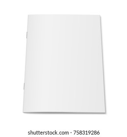 Vector white mock up of magazine isolated. Closed vertical booklet, brochure or notebook template on white background. 3d illustration for your design.