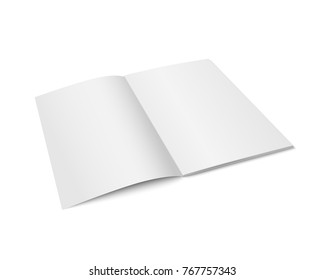 Vector white mock up of magazine isolated. Opened vertical magazine, brochure, book or notebook template on white background. 3d illustration. Diminishing perspective