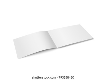 Vector white mock up of magazine isolated. Opened horizontal magazine, brochure, book or notebook template on white background. 3d illustration. Diminishing perspective.