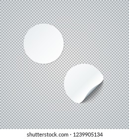 vector white mock up paper circle round warped peel off corner sticker illustration realistic with shadow template design isolated on transparent background
