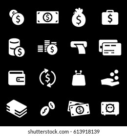 Vector white money icons set on black background