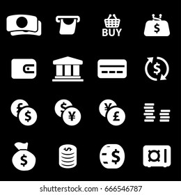 Vector white money icons set on black background