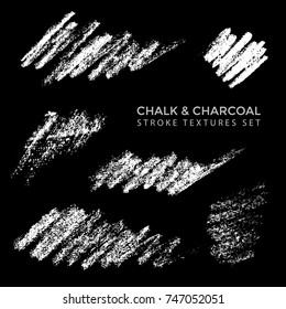 vector white monochrome chalk charcoal decorative stroke hatching realistic texture set isolated on black background