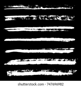 vector white monochrome chalk charcoal decorative stroke brushes realistic texture set isolated on black background
