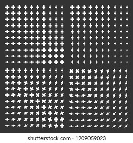 vector white monochrome minimal modern dynamic abstract cross halftone gradient texture set isolated on black background