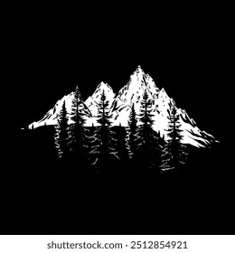 Vector white mountain silhouette on a black background