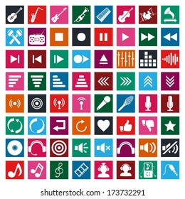 vector white music icons set on any colors