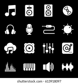 Vector white music icons set on black background