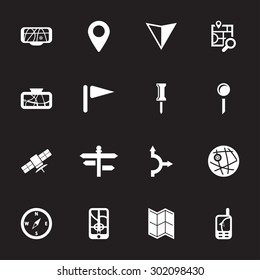 Vector white navigation icon set on black background