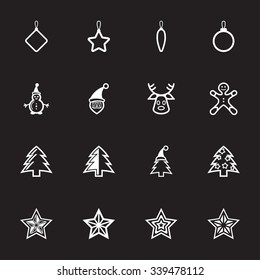 Vector white New Year icons set on black background